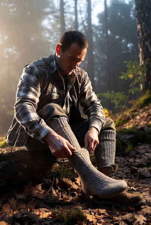 Hunter Pulling On Wool Socks Hunter Pulling On Wool Socks