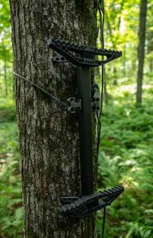 Timber Ninja C2 Carbon Fiber Climbing Stick Attached To A Tree Timber Ninja C2 Carbon Fiber Climbing Stick Attached To A Tree